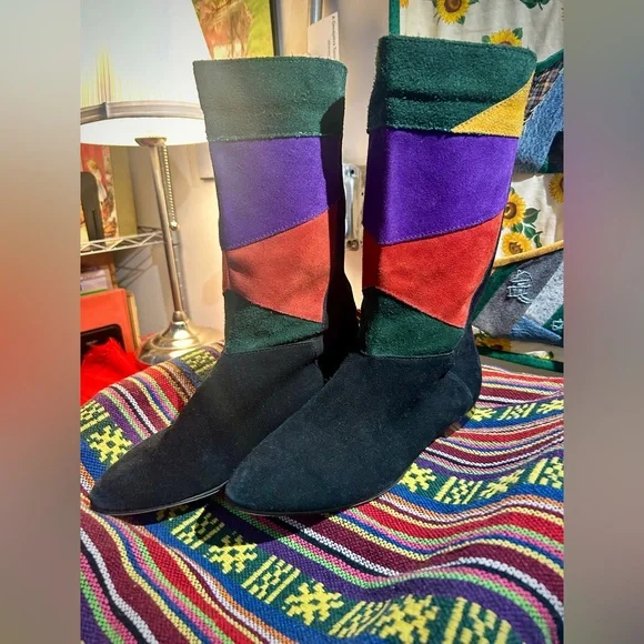Vintage 80s patchwork suede boots made in Yugoslavia size 7 - Picture 3 of 7